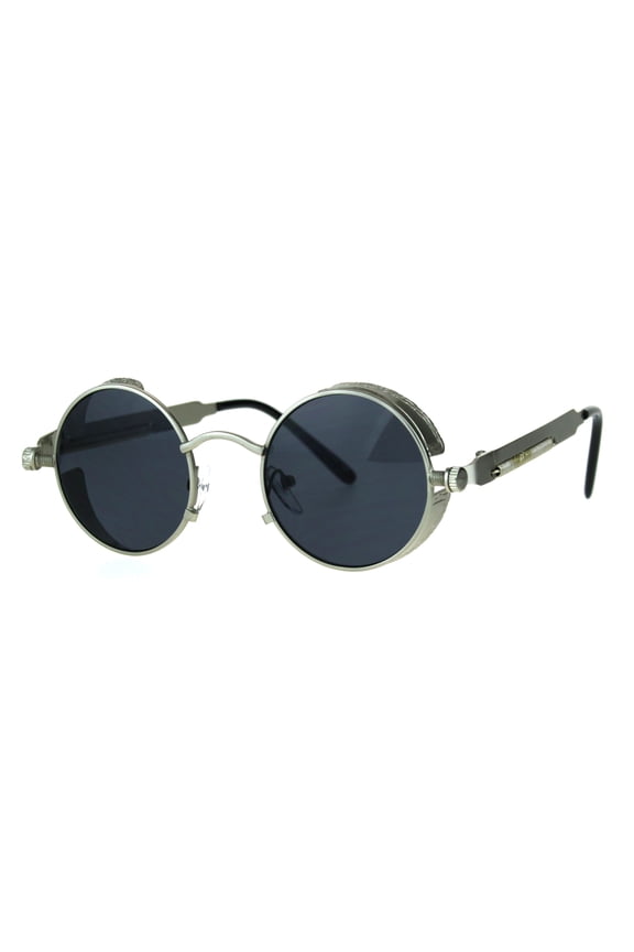 Victorian Vampire Steampunk Round Circle Lens Vintage Style Metal Sunglasses Silver Black