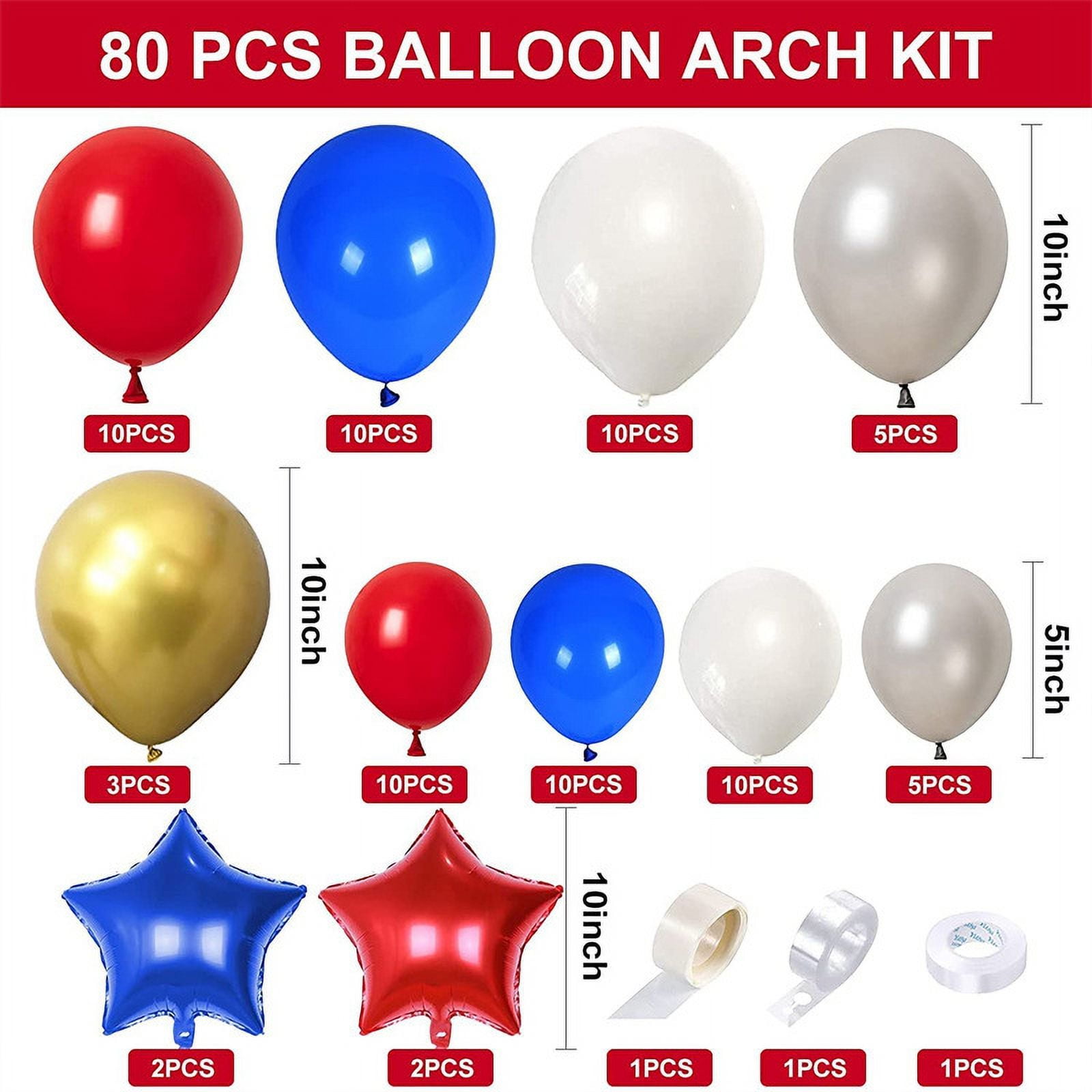 Kit de guirlande de ballon rouge blanc bleu, 103pcs Balloons Arch Kit avec  ballon confetti