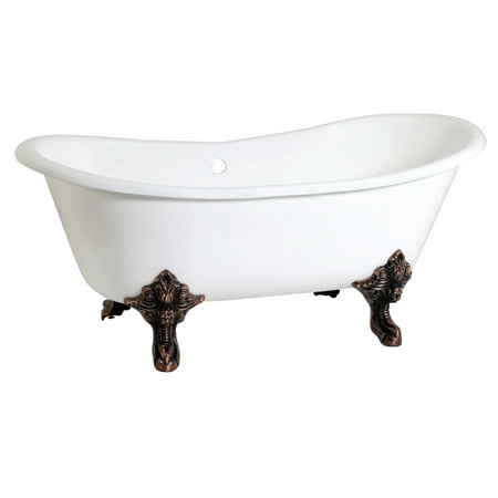 Cast Iron Double Slipper Tub - Aqua Eden 67-Inch Cast Iron Double Slipper Clawfoot Tub with Feet No Drillings