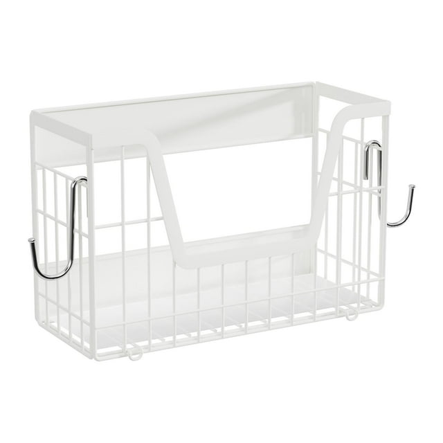 Cesta lateral para refrigerador con ganchos para organizar condimentos, plegable, de metal. Blanco