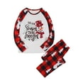 thumbnail image 2 of （Mom）Christmas Family Pajamas Matching Set, Snowman Letters Print T-shirt with Plaid Pants Sleepwear Loungewear, 2 of 8