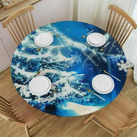 

Patifu Christmas Tree Santa Claus Snow Round Table Cover Stain Resistant Washable Indoor Outdoor Tablecloth Kitchen Dining Wedding Parties 100% Polyester Waterproof Fabric 31 -35