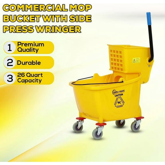 Mop Bucket with Side Press Wringer, 26 Quart, Yellow