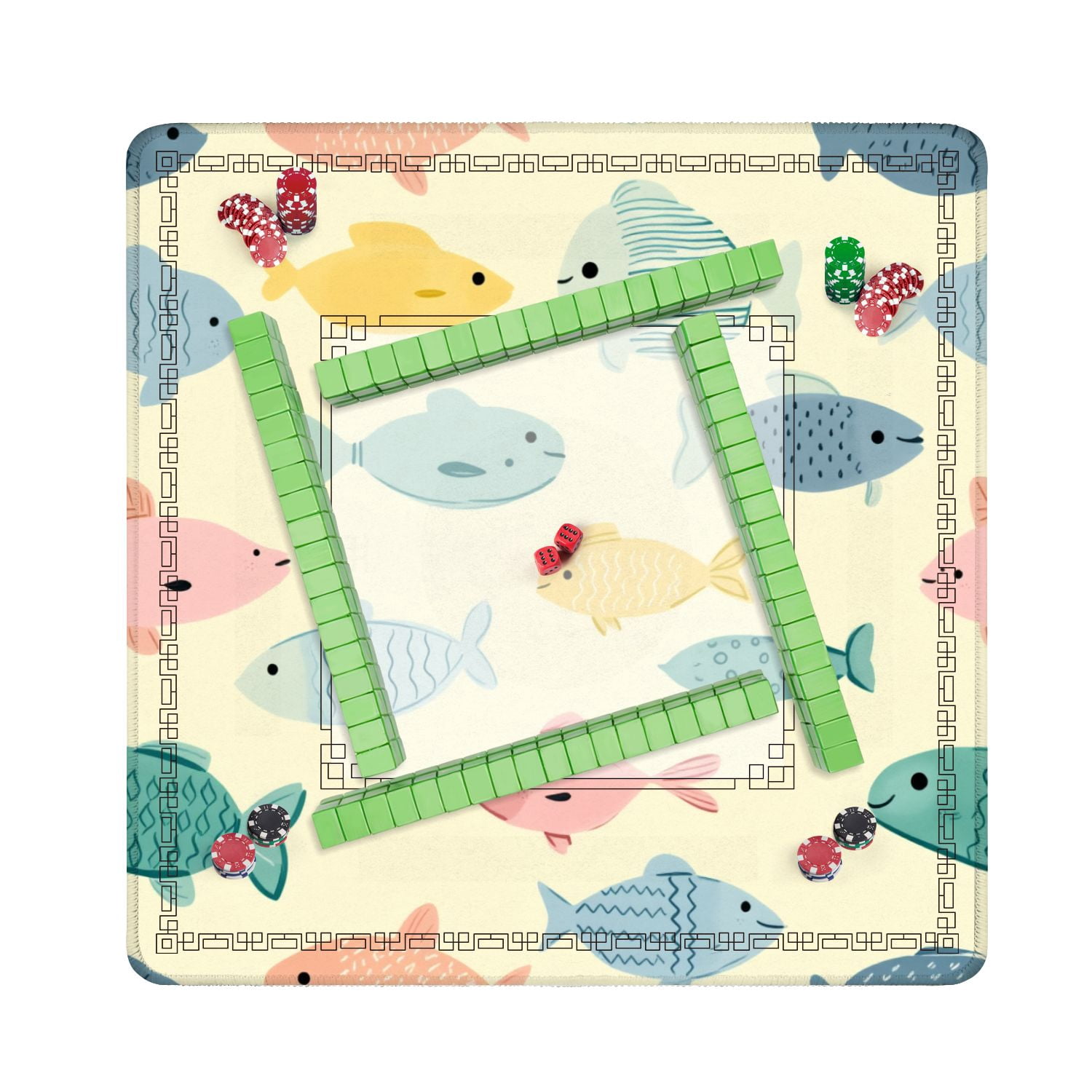 Mahjong Mat 31.5" x 31.5" Whimsical Fish Soft Pastel Colors Playful Designs Non-Slip Noise Reduction American Mahjong Tiles Table Cover for Dominoes Poker Card Board Games Gift