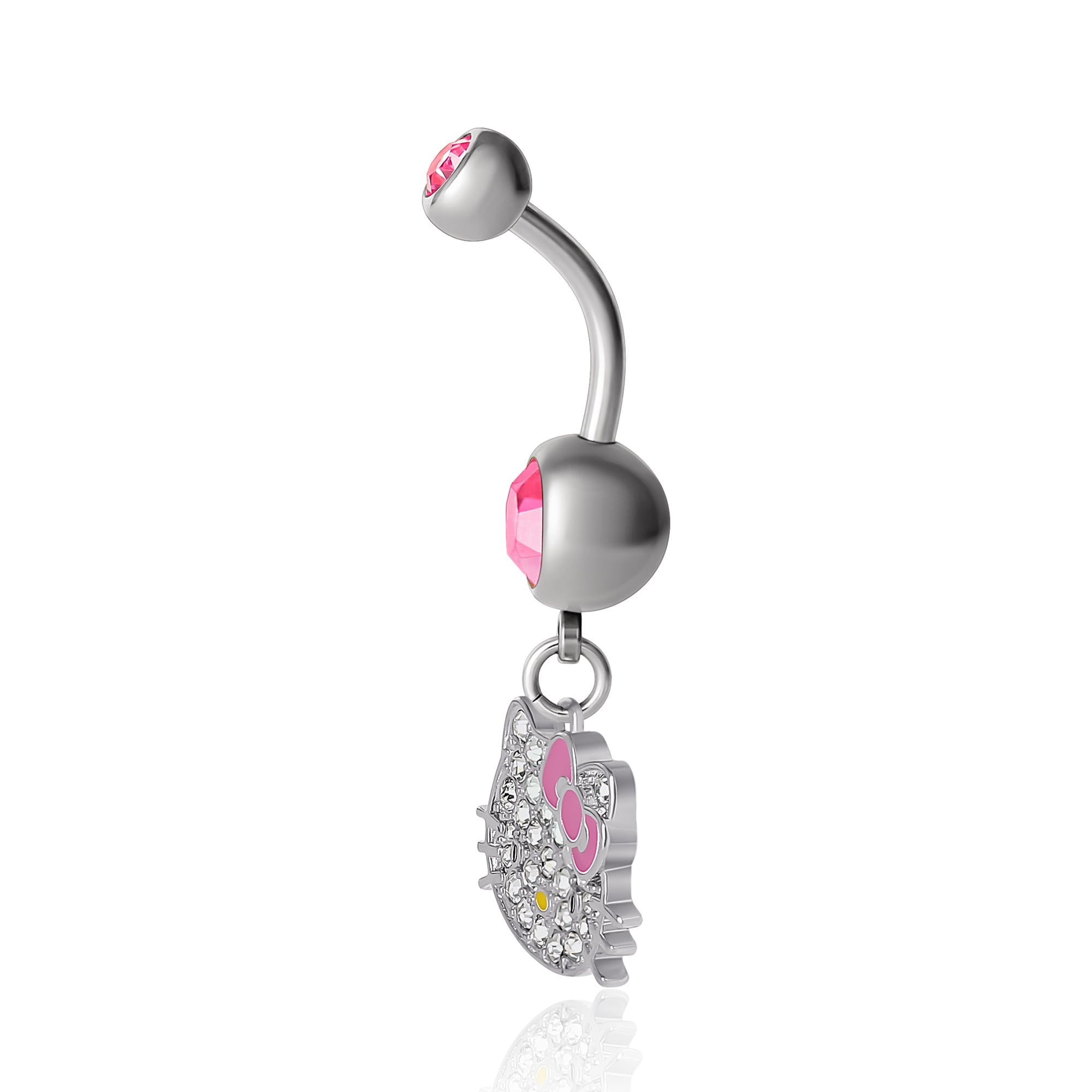 Women's 14G Stainless Steel Hello Kitty Crystal Belly Ring