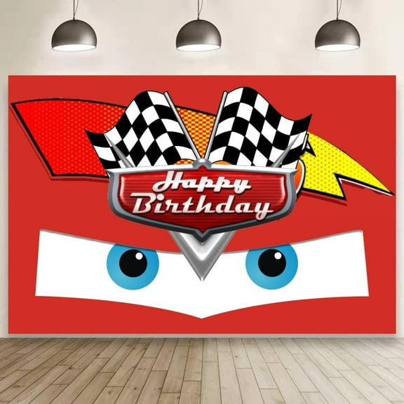 5X3FT Cartoon Red Car Background Birthday Banner Backdrop Let’s Go Racing Car Birthday Party Supplies Decorations