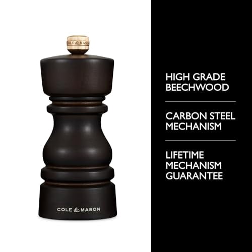 Cole & Mason London Refillable Spice Mill - Kitchen & Home Accessory - Table Black Pepper Grinder - Pepper Mill with Carbon Steel Mechanism - 5", Chocolate Wood