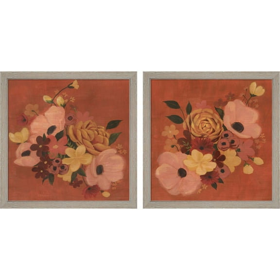 Great Art Now Burnt Orange Bouquet by Grace Popp, 2 Piece Framed Art Set Each 13"W x 13"H