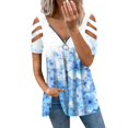 thumbnail image 2 of Puntoco Blusa de manga corta con cuello en V y cremallera con hombros descubiertos para mujer Puntoco Puntoco-7443, 2 of 4