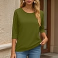 thumbnail image 6 of Towmus Womens Tops 3/4 Sleeve Solid Color Crew Neck T Shirt Oversized Casual Women Blouse Business Work Summer Dresses S-3XL Under $6, 6 of 6