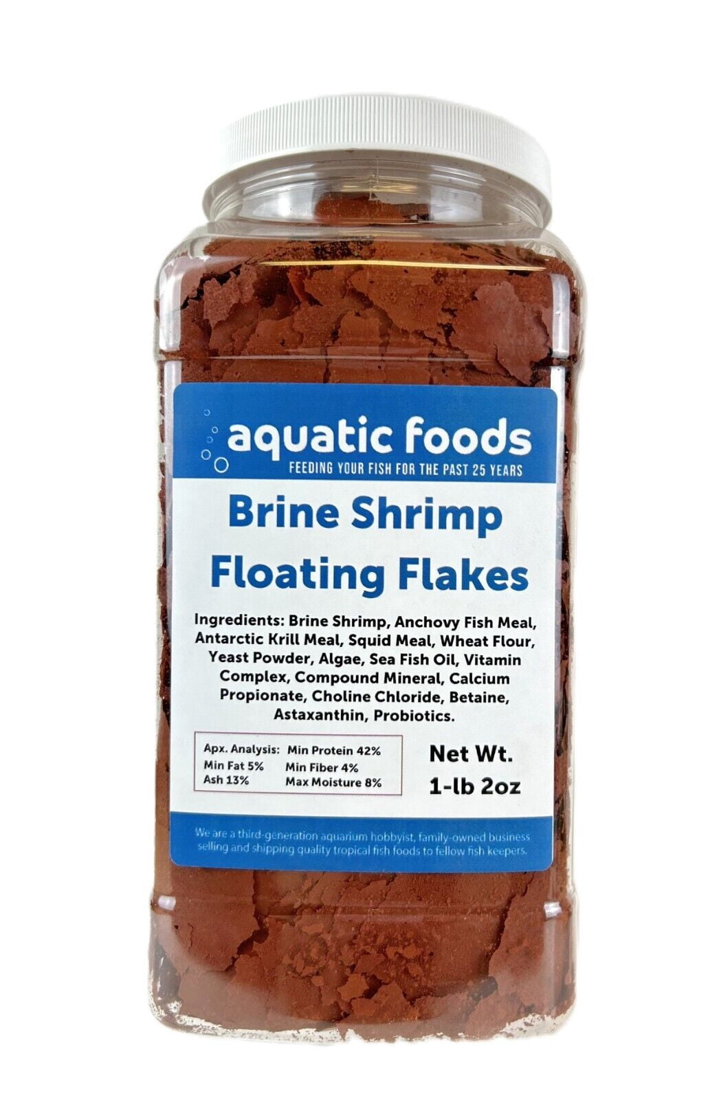 Brine Shrimp Flakes for Cichlids, Angels, Tetras, Guppies, Marine Tangs, Butterflies, Angelfish, Anthias, Clown Fish - WL 1-lb 2oz Lg Jar