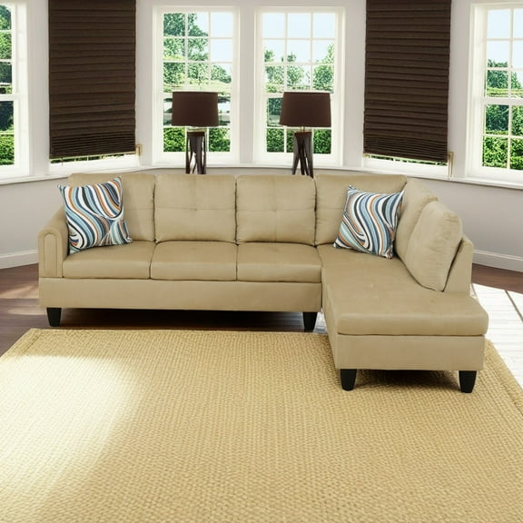 Hommoo Flannel Living Room Furniture Sets, 4-Seat Couches and Sofa Set, L Shaped Couch Set Sectional Sofa Set for Home, Apartment, Dorm, Beige(No Ottoman)