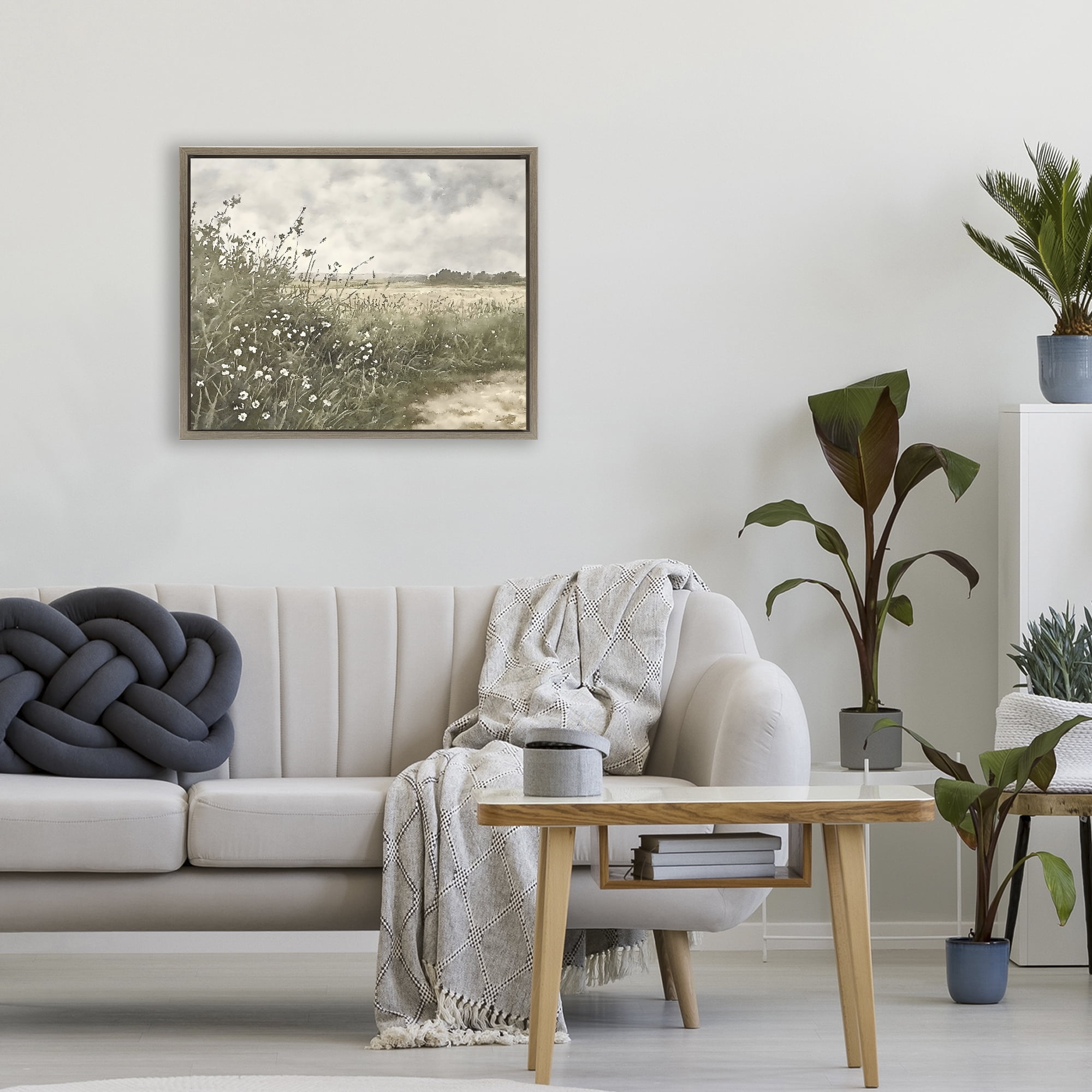 Stupell Industries Soft Meadow Landscape at Dusk Brown Framed Floater Canvas Wall Art, design by Riley B