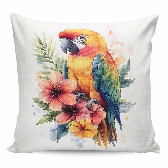 Throw Pillow Covers 20x20 Inch, Spring Blooms Botanicals Decorative Pillow Cases for Couch Sofa Bed, Parrot Summer Floral Cotton Linen Square Home Decor Pillowcases with Hidden Zipper