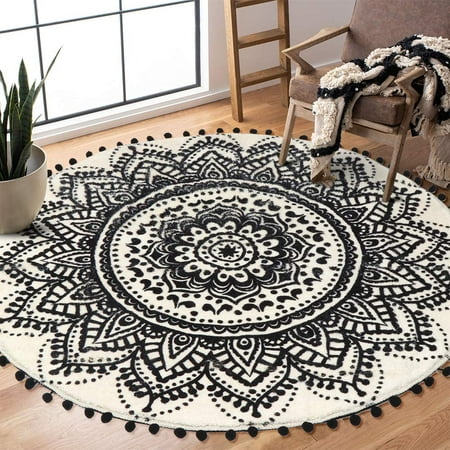 2ft Round Small Area Rug With Chic Pom, Small Round Decorative Rugs