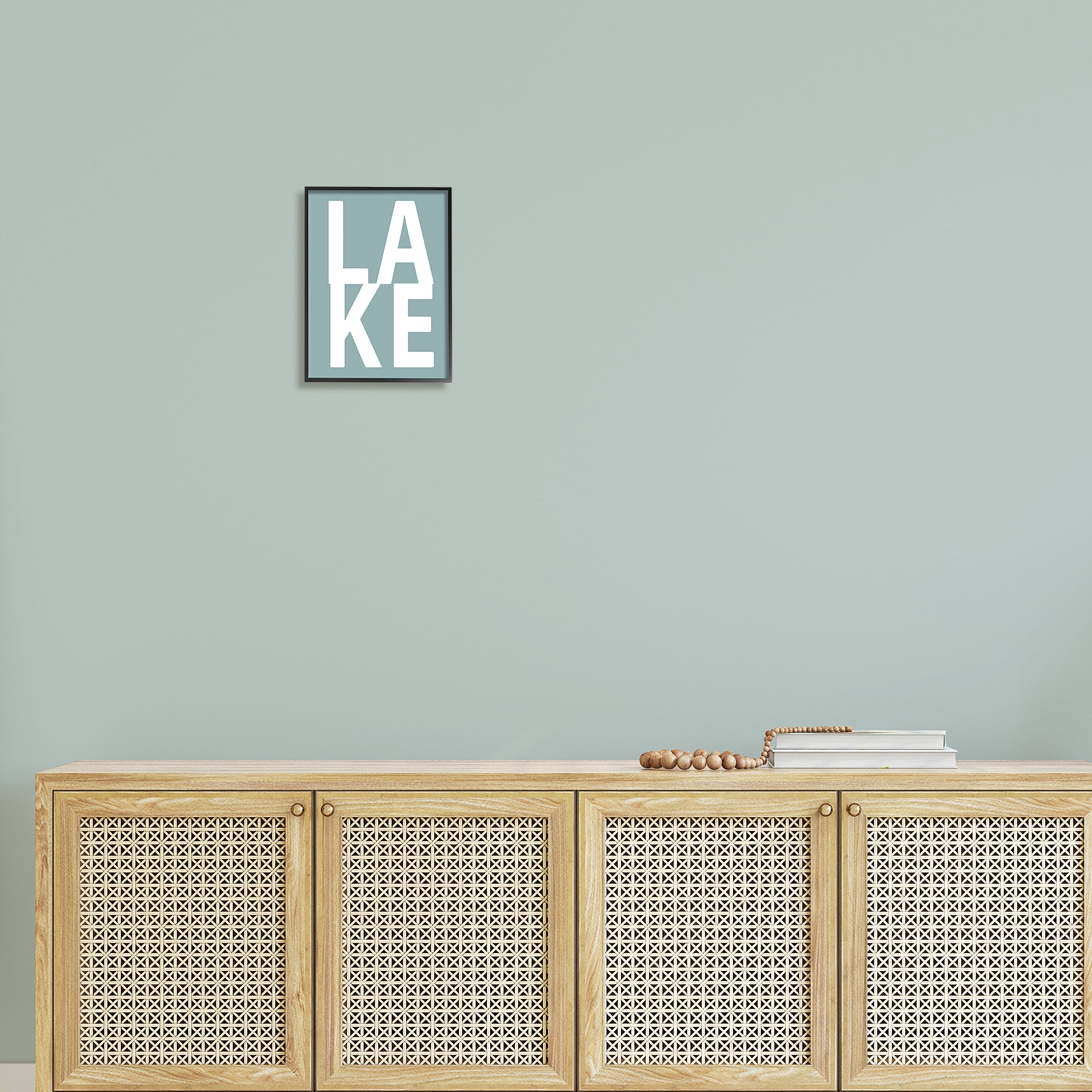 Stupell Lake Phrase Turquoise Letters Landscape Painting Black Framed Art Print Wall Art