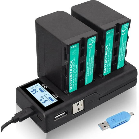 Digital Camera Battery Charger 2 Pack NP-F970 Battery Charger Set for F960, F950, F930, F750, F770, F550, F530, F330 CCD-SC55, TR516, TR716, TR818, TR910, TR917,7.2V 8800mAh