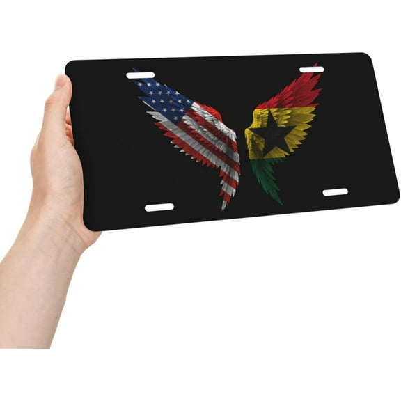America and Ghana Ghanaian Wing Flag License Plate Patriotic Metal Aluminum License Plate Car Decoration 6x12 Inches Bar Home Restaurant Wall Decor 4-Hole