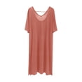 thumbnail image 3 of Fengqque Women Modal Nightgowns U Neck Short Sleeve Side Slit Loose Solid Color Midi Nightgown Pink XL, 3 of 5