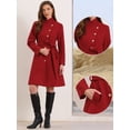 thumbnail image 2 of DARING DIVA Women's Stand Collar Belted Single Breasted Trench Pea Coat XS Red, 2 of 6