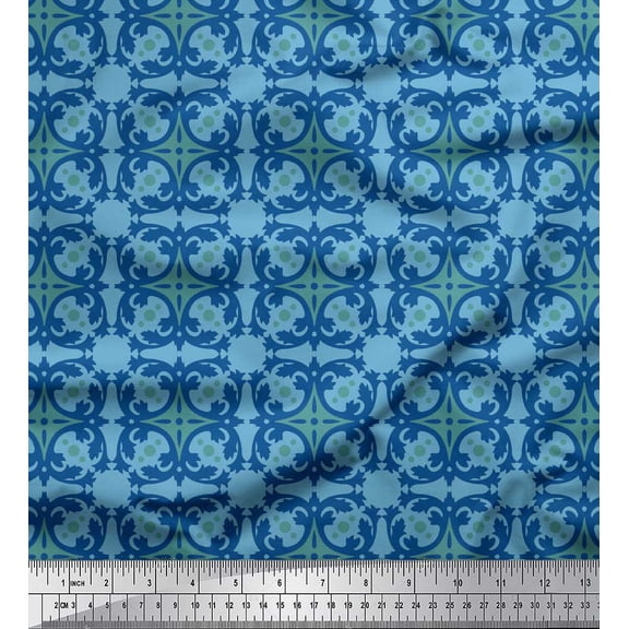 Soimoi Green polyester Crepe Fabric Tiles Moroccan Decor Fabric Printed Yard 42 Inch Wide