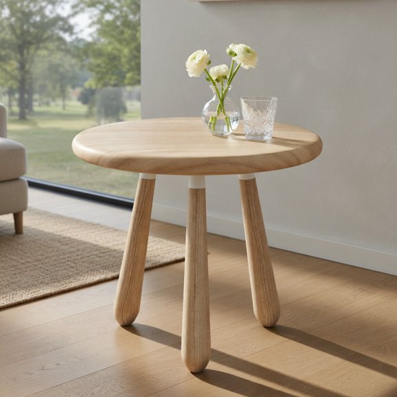 GVN 18 Inch Outdoor Side Table Durable Mahogany Wood Accent Table with Thickened Board for Patio Backyard Balcony Garden Outdoor Furniture, Natural