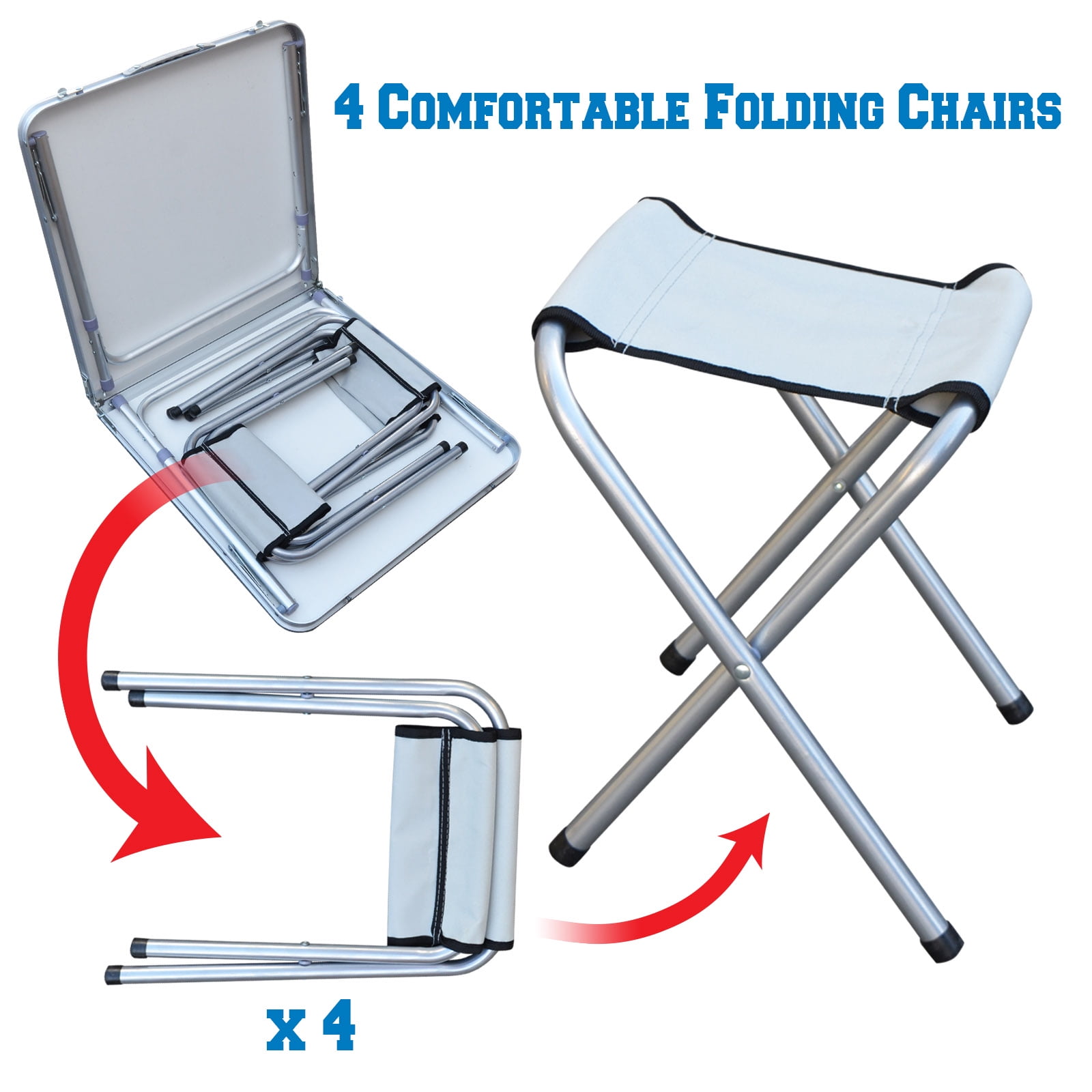 Sunrise Foldable, Adjustable Camping, Picnic Table, with 4 Chairs, for Outdoor or Indoor Use, White Color