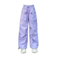 thumbnail image 4 of CPNG Girls Cargo Pants Solid Color Elastic High Waist Straight Wide Leg Baggy Cargo Sweatpants Lightweight Streetwear Casual Cargo Trousers, 4 of 7