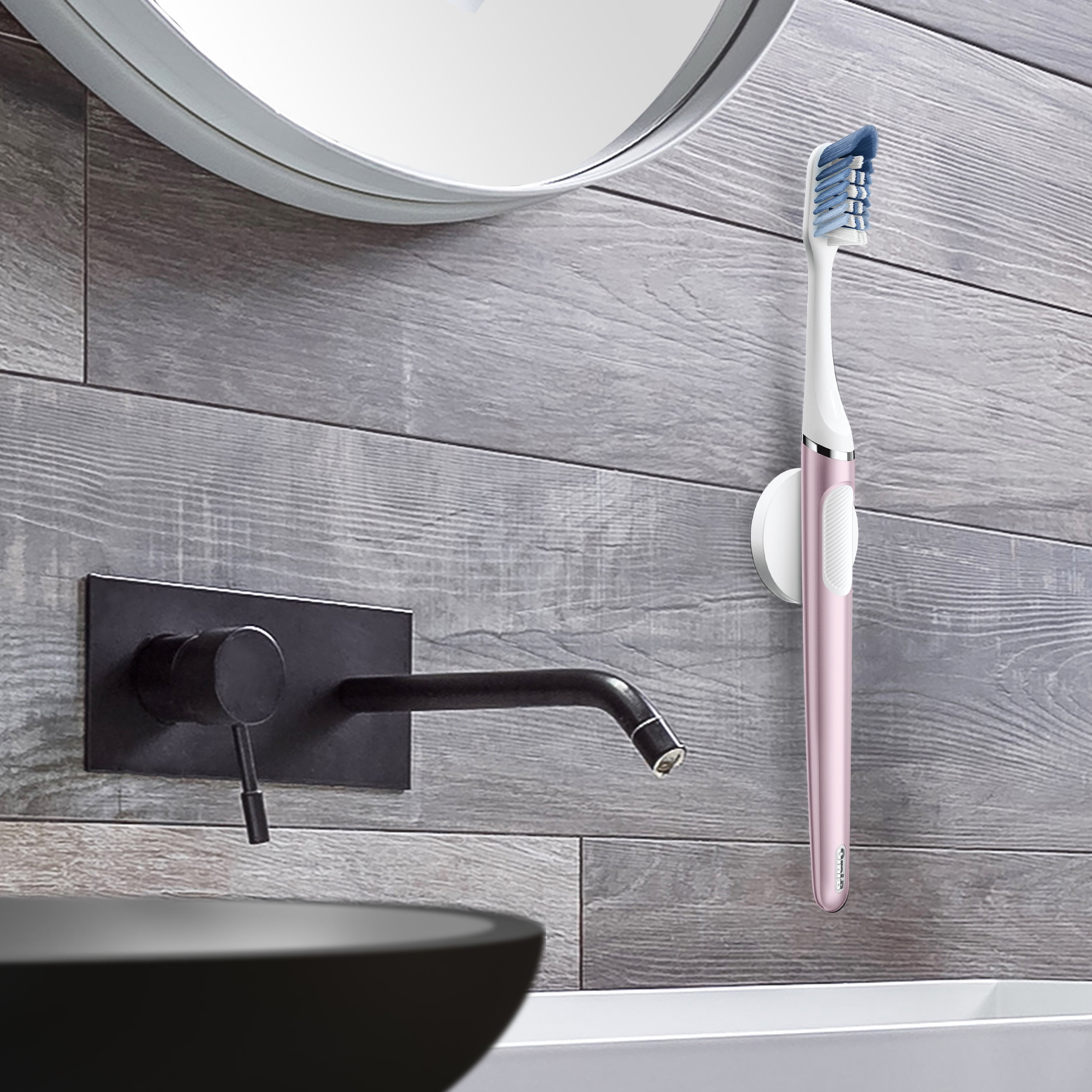 Oral-B Clic Starter Kit Metallic Rose Toothbrush Handle with Oral-B Brush Head and Toothbrush Holder