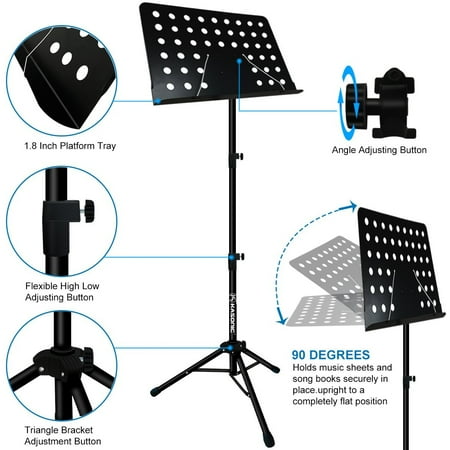 Music Stand, Kasonic Professional Collapsible Music Stand for Music Sheet, Instrument Books with LED light, Paper Holder and Carrying Bag Perfect for Instrumental Performance