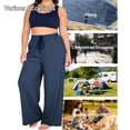 thumbnail image 5 of Plus Size Wide Leg Sweatpants for Women with Pockets Drawstring 1X-5X Yoga Casual Jogger Trouser Pants (5XL, Navy), 5 of 8