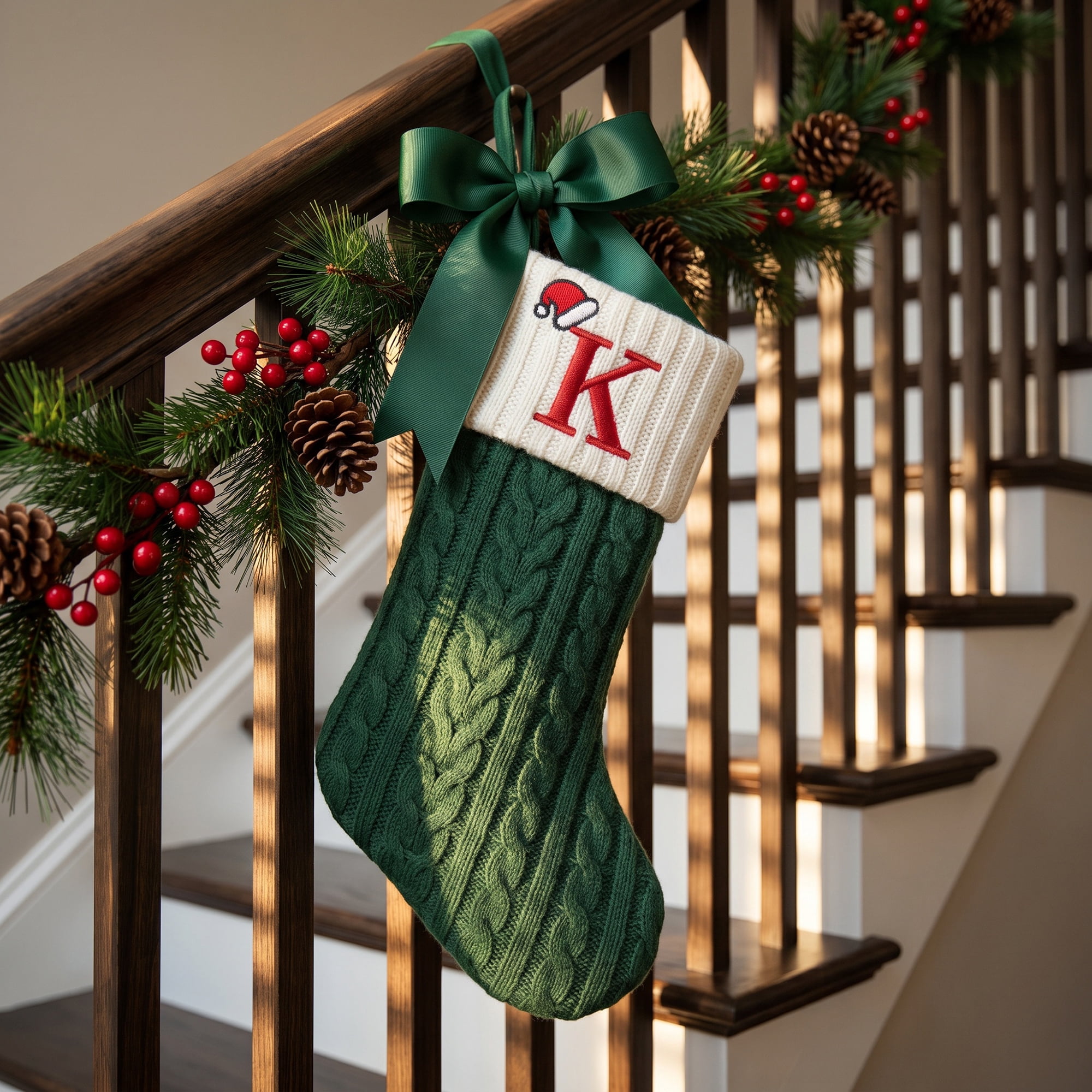 Unique Bargains Christmas Luxury Grand Hearth Accent Stocking Green Letter K 8"