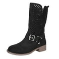 thumbnail image 2 of Women's Leather Mid Calf Boots, Side Zipper Hollow Out Design, Comfortable Fashion Booties for Autumn and Winter, 2 of 10