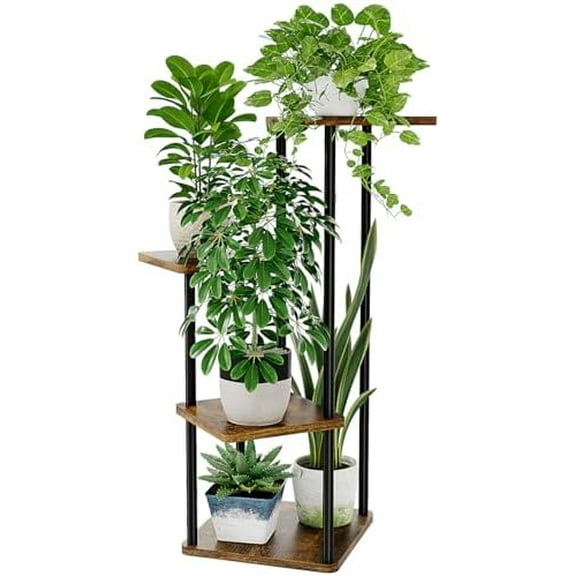4 Tier Plant Stand Small Plant Shelf for Indoor Plants Corner Flower Stand Wooden Plant Holder for Balcony Living Room Bedroom Brown