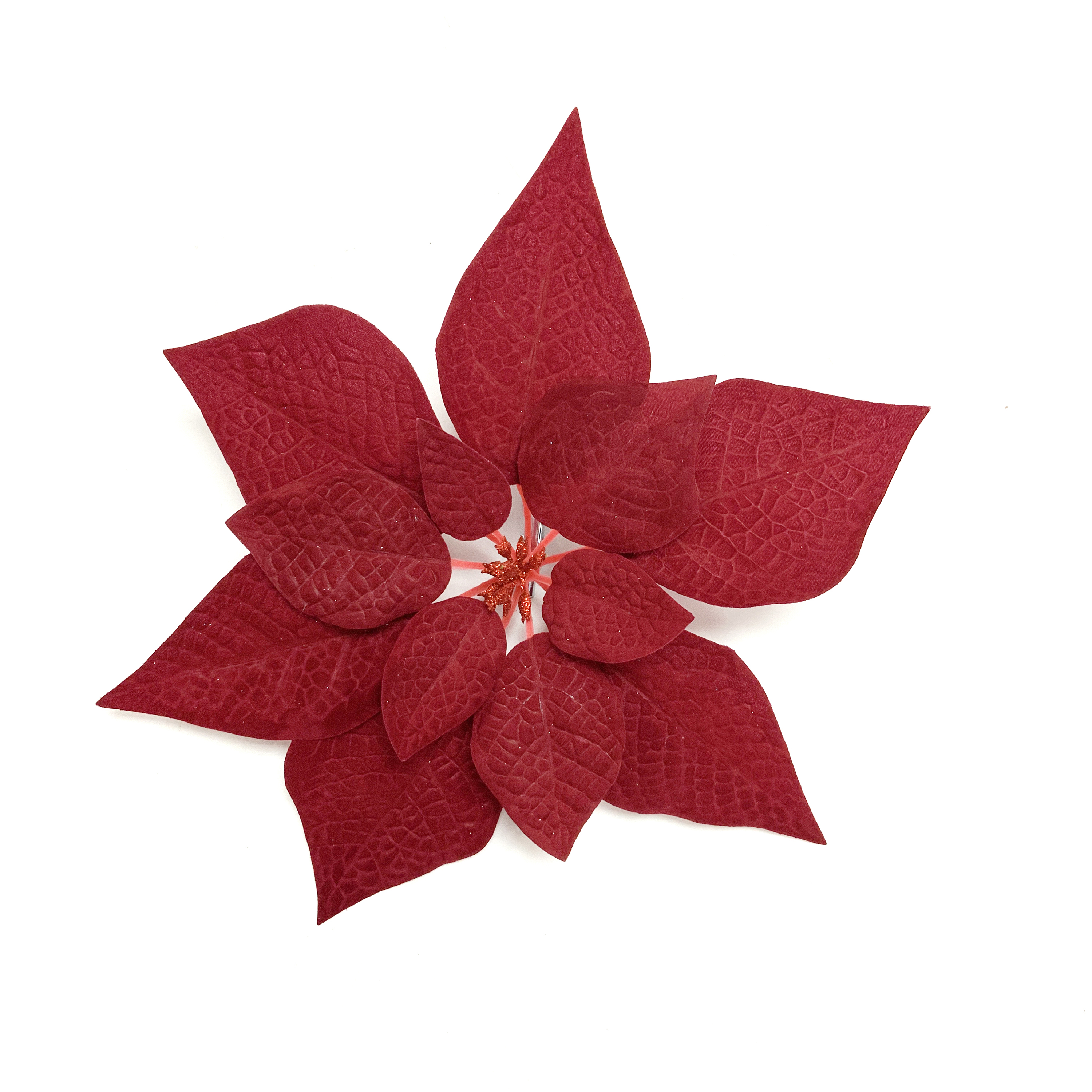 Holiday Time 11" Burgundy Red Velvet Poinsettia Clip Christmas Ornaments, 12 Count - image 2 of 5