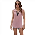 thumbnail image 3 of Camisetas Sin Mangas Plisadas para Mujer, Blusas Casuales Sin Mangas con Cuello en V, Camiseta Básica de Verano. Rosa S, 3 of 9