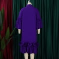 thumbnail image 6 of AURA Plus Size Ruffle A Line Midi Dress Half Open Collar Trumpet Sleeve 3 4 Sleeve Casual Elegant Dress with Zipper, 6 of 11