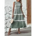 thumbnail image 5 of Women'S Summer Long Dress Casual Boho Striped Sleeveless Smocked Tiered Ruffle Sundress Dark Green S, 5 of 9