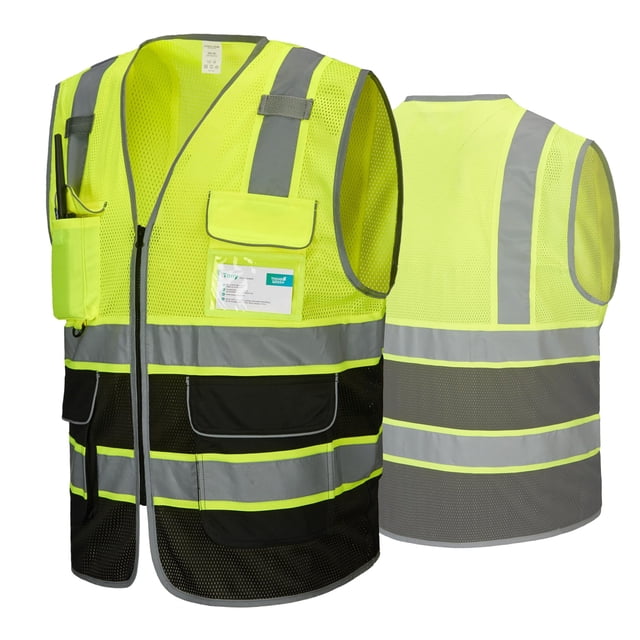 Chaleco de seguridad COOLJOB de alta visibilidad, 9 bolsillos, reflectante, amarillo, talla S