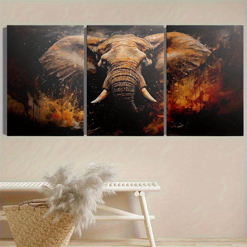 Wallume Store Retro Elephant  Style Print 8 in x 12 in Framed Painting Canvas Art Prints Set of 3