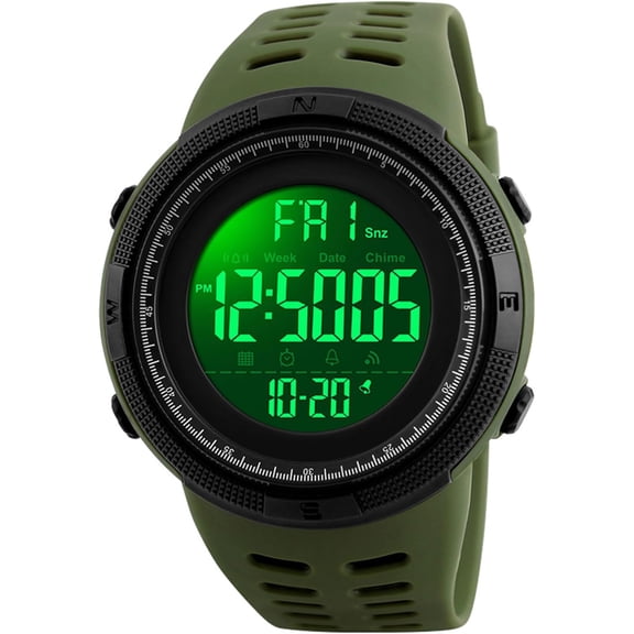 YILUFAINSZ Men's Round Digital Military Sports Watch, 5ATM Waterproof Wrist Watch with EL Backlight, Chronograph, Stopwatch, Countdown, Date and Alarm Function