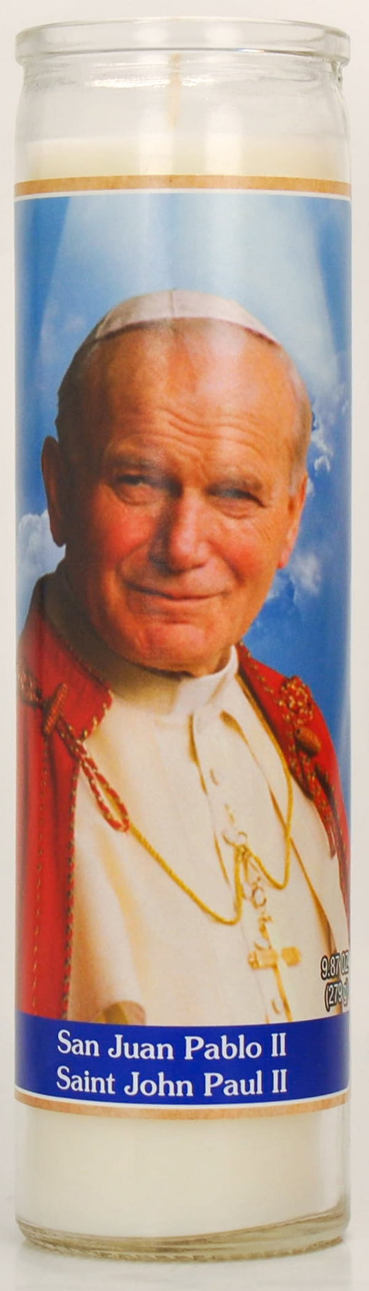 (4 pack) Prayer Candle John Paul II White Wax, 8 Inch