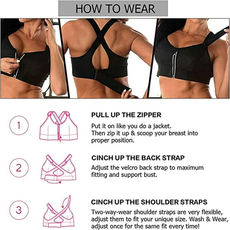 Women's Big Bust High Impact Sports Bra - Front Zip Closure, Adjustable  Straps, Padded Sports Bra 