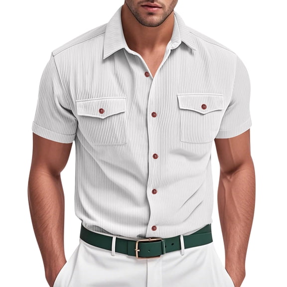 Kukoosong Men's Short Sleeve Button Down Shirt Solid Color Casual Office Wear with Pocket Men Business Casual Button Down Shirts