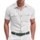 thumbnail image 1 of pstuiky camisetas para hombre, Camisa informal de verano para hombre, de color liso, con botones, bolsillo y manga corta con solapa ropa de hombre m, 1 of 8