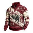 thumbnail image 2 of Men's Quarter Zip Mock Neck Sweatshirt Western Bear Print Long Sleeve Pullover Casual Outdoor Hunting Top Warm Athletic Sweatshirt Wine L, 2 of 4