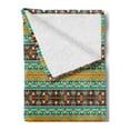 thumbnail image 2 of Retro Soft Flannel Fleece Throw Blanket, Retro Style Tribal Aztec Motif Pattern with Geometric Details, Cozy Plush for Indoor and Outdoor Use, 50" x 60", Brown Marigold Turquoise, by Ambesonne, 2 of 5