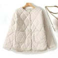 thumbnail image 2 of Lovskoo Womens Winter Coats Quilted Jacket Long Sleeve Diamond Plaid Pockets Collarless Lightweight Cotton Padded Jacket White, 2 of 9