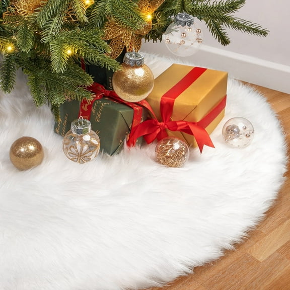 Scidweet Christmas Tree Skirt, 36 inch White Soft Faux Fur Christmas Tree Decorations Xmas Tree Skirt
