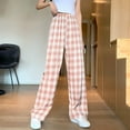 thumbnail image 2 of Ayfxijin Trousers Pants for Women,Ladies' Loose Hanging Straight Leg Pants Casual High Waisted Plaid Pants, 2 of 9